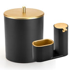 Conjunto Veroluxo dispenser de detergente e lixeira 5 litros na cor preto com dourado.