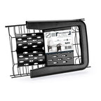 Escorredor de louça preto desmontado com porta-talheres e acessórios.